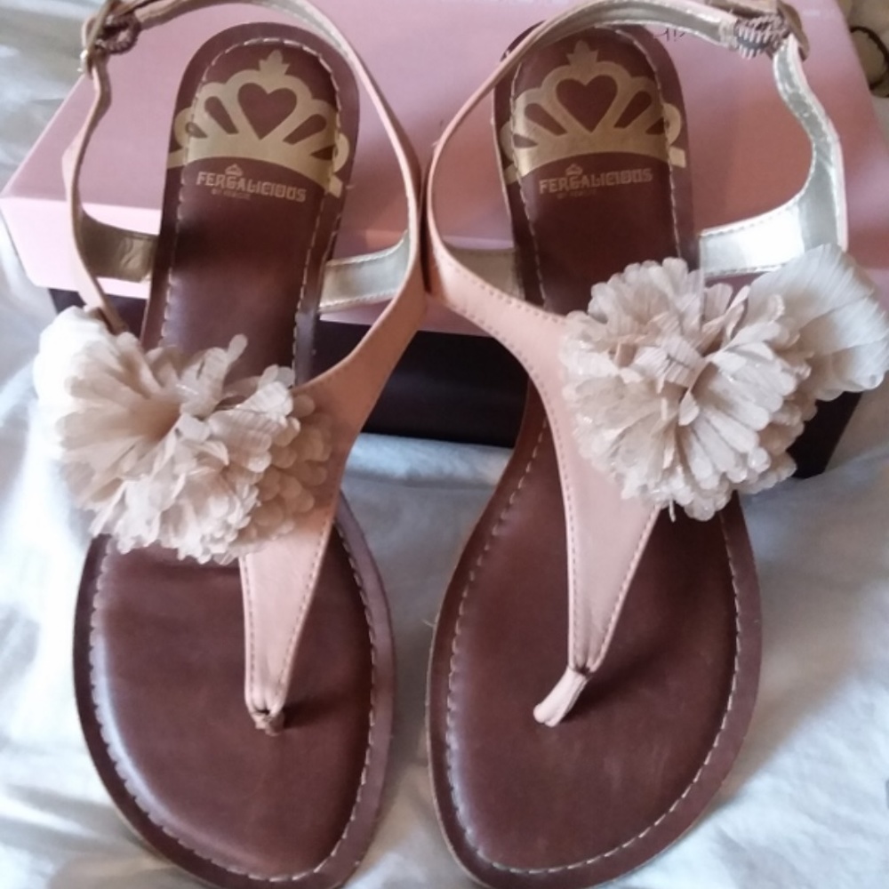 Fergalicious Flat Sandal with Flower Embellishment